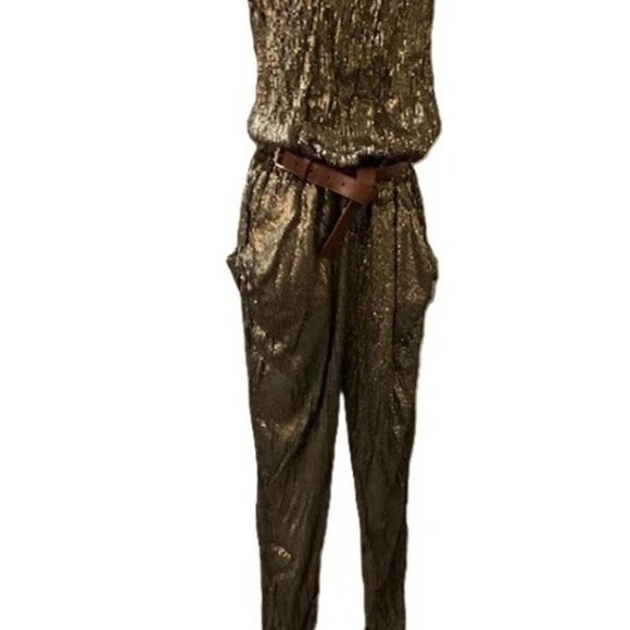 Michael Kors STUNNING Gold Sequin Strapless Jumpsuit w/Removable belt XS  NWOT - Picture 15 of 16